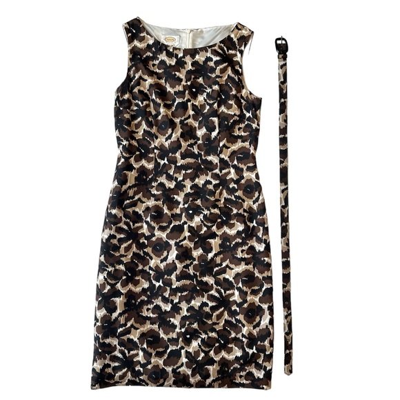 SOLD‼️Talbots Leopard Print Sleeveless Midi Silk Belted Pencil Dress - Picture 6 of 7